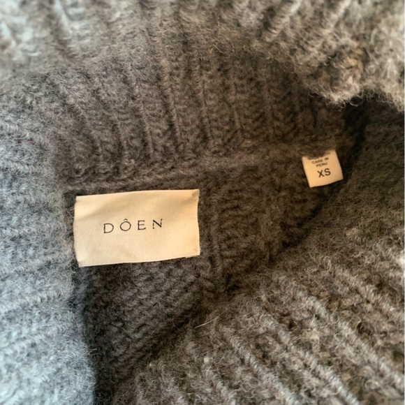 Doen Leighton Merino Wool Cable Knit Turtle Mock Neck Sweater Dark Grey - Picture 8 of 10